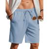 COOFANDY Men’s Linen Shorts Casual Beach Shorts 9 inch Inseam Elastic Waist Drawstring Summer Shorts(Sky Blue)