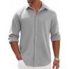 COOFANDY Mens Long Sleeve Button Down Shirts Wrinkle Free Shacket Jacket Stretch Casual Overshirt(Light Grey)