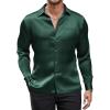 COOFANDY Mens Luxury Satin Dress Shirt Shiny Silk Long Sleeve Button Up Shirts Wedding Shirt Party Prom(Army Green)