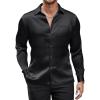 COOFANDY Mens Luxury Satin Dress Shirt Shiny Silk Long Sleeve Button Up Shirts Wedding Shirt Party Prom(Black)