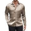 COOFANDY Mens Luxury Satin Dress Shirt Shiny Silk Long Sleeve Button Up Shirts Wedding Shirt Party Prom(Champagne)