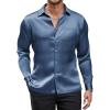 COOFANDY Mens Luxury Satin Dress Shirt Shiny Silk Long Sleeve Button Up Shirts Wedding Shirt Party Prom(Dark Blue Gray)
