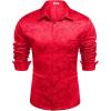 COOFANDY Mens Luxury Satin Dress Shirt Shiny Silk Long Sleeve Button Up Shirts Wedding Shirt Party Prom(Foral – Red)