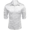 COOFANDY Mens Luxury Satin Dress Shirt Shiny Silk Long Sleeve Button Up Shirts Wedding Shirt Party Prom(Foral – White)