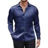 COOFANDY Mens Luxury Satin Dress Shirt Shiny Silk Long Sleeve Button Up Shirts Wedding Shirt Party Prom(Navy Blue)