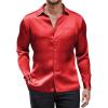 COOFANDY Mens Luxury Satin Dress Shirt Shiny Silk Long Sleeve Button Up Shirts Wedding Shirt Party Prom(Red)
