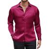 COOFANDY Mens Luxury Satin Dress Shirt Shiny Silk Long Sleeve Button Up Shirts Wedding Shirt Party Prom(Wine Red)