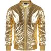 COOFANDY Men’s Metallic Jacket 70s Disco Dance Party Costume Shiny Varsity Zipper Baseball Bomber Jacket(01-gold)