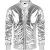 COOFANDY Men’s Metallic Jacket 70s Disco Dance Party Costume Shiny Varsity Zipper Baseball Bomber Jacket(02-silver)