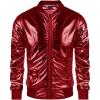 COOFANDY Men’s Metallic Jacket 70s Disco Dance Party Costume Shiny Varsity Zipper Baseball Bomber Jacket(Red)