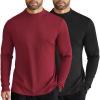 COOFANDY Men’s Mock Turtleneck Long Sleeve Shirts Slim Fit Basic T-Shirt Lightweight Ribbed Pullover Sweater(2 Pack-black & Wine Red)