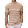 COOFANDY Mens Mock Turtleneck Sweater Short Sleeve Casual Dress Sweater Slim Fit Pullover Basic Knit Tee(Striped Khaki)