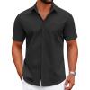 COOFANDY Men’s Muscle Fit Dress Shirts Wrinkle-Free Short Sleeve Casual Button Down Shirt(A-black)