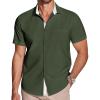 COOFANDY Men’s Muscle Fit Dress Shirts Wrinkle-Free Short Sleeve Casual Button Down Shirt(Army Green-white)