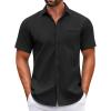 COOFANDY Men’s Muscle Fit Dress Shirts Wrinkle-Free Short Sleeve Casual Button Down Shirt(Black)