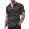 COOFANDY Men’s Muscle Fit Dress Shirts Wrinkle-Free Short Sleeve Casual Button Down Shirt(Black-texture)