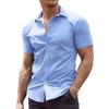 COOFANDY Men’s Muscle Fit Dress Shirts Wrinkle-Free Short Sleeve Casual Button Down Shirt(Blue)