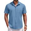 COOFANDY Men’s Muscle Fit Dress Shirts Wrinkle-Free Short Sleeve Casual Button Down Shirt(Captain’s Blue)