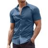 COOFANDY Men’s Muscle Fit Dress Shirts Wrinkle-Free Short Sleeve Casual Button Down Shirt(Grey Blue)