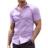 COOFANDY Men’s Muscle Fit Dress Shirts Wrinkle-Free Short Sleeve Casual Button Down Shirt(Lavender)