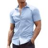 COOFANDY Men’s Muscle Fit Dress Shirts Wrinkle-Free Short Sleeve Casual Button Down Shirt(Light Blue)