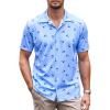 COOFANDY Men’s Muscle Fit Dress Shirts Wrinkle-Free Short Sleeve Casual Button Down Shirt(Light Blue Palm Tree)