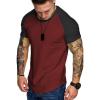 COOFANDY Men’s Muscle T-Shirt Pleated Raglan Sleeve Bodybuilding Gym Tee Short Sleeve Fashion Workout Shirts Hipster Shirt(Pattern9 (Red & Black))