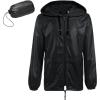 COOFANDY Mens Packable Rain Jacket Lightweight Waterproof Raincoat with Hood Outdoor Rain Gear Travel Hiking Cycling(Black)