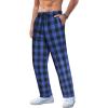 COOFANDY Men’s Plaid Casual Pants Soft Cotton Pajama Pants Drawstring Checkered Lounge Sweatpant with Pockets(Blue Black Plaid)