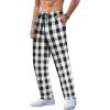 COOFANDY Men’s Plaid Casual Pants Soft Cotton Pajama Pants Drawstring Checkered Lounge Sweatpant with Pockets(Gray Black White Plaid)