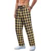 COOFANDY Men’s Plaid Casual Pants Soft Cotton Pajama Pants Drawstring Checkered Lounge Sweatpant with Pockets(Navy Yellow Plaid)