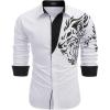 COOFANDY Men’s Print Button Down Dress Shirt Fashion Long Sleeve Casual Shirts(02-white (Tiger))