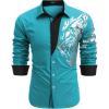 COOFANDY Men’s Print Button Down Dress Shirt Fashion Long Sleeve Casual Shirts(Aqua Blue(tiger))