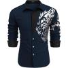 COOFANDY Men’s Print Button Down Dress Shirt Fashion Long Sleeve Casual Shirts(Dark Navy (Tiger))