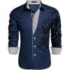 COOFANDY Men’s Print Button Down Dress Shirt Fashion Long Sleeve Casual Shirts(Navy Blue)