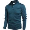 COOFANDY Men’s Quarter Button Henley Sweater Casual Knitted Sweatshirt Mock Neck Thermal Fleece Pullover Sweater with Pocket(Dark Blue and Black)