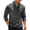 COOFANDY Men’s Quarter Button Henley Sweater Casual Knitted Sweatshirt Mock Neck Thermal Fleece Pullover Sweater with Pocket(Dark Grey)