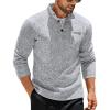 COOFANDY Men’s Quarter Button Henley Sweater Casual Knitted Sweatshirt Mock Neck Thermal Fleece Pullover Sweater with Pocket(Grey)