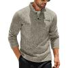 COOFANDY Men’s Quarter Button Henley Sweater Casual Knitted Sweatshirt Mock Neck Thermal Fleece Pullover Sweater with Pocket(Khaki)