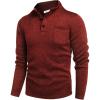 COOFANDY Men’s Quarter Button Henley Sweater Casual Knitted Sweatshirt Mock Neck Thermal Fleece Pullover Sweater with Pocket(Wine Red)