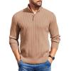 COOFANDY Mens Quarter Button Sweater Long Sleeve Stand Collar Sweaters Casual Knitted Ribbed Dress Pullover(Apricot)