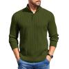 COOFANDY Mens Quarter Button Sweater Long Sleeve Stand Collar Sweaters Casual Knitted Ribbed Dress Pullover(Army Green)