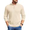 COOFANDY Mens Quarter Button Sweater Long Sleeve Stand Collar Sweaters Casual Knitted Ribbed Dress Pullover(Beige)