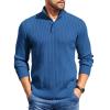 COOFANDY Mens Quarter Button Sweater Long Sleeve Stand Collar Sweaters Casual Knitted Ribbed Dress Pullover(Blue)