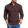 COOFANDY Mens Quarter Button Sweater Long Sleeve Stand Collar Sweaters Casual Knitted Ribbed Dress Pullover(Brown)