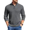 COOFANDY Mens Quarter Button Sweater Long Sleeve Stand Collar Sweaters Casual Knitted Ribbed Dress Pullover(Dark Grey)