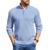 COOFANDY Mens Quarter Button Sweater Long Sleeve Stand Collar Sweaters Casual Knitted Ribbed Dress Pullover(Light Blue)