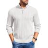 COOFANDY Mens Quarter Button Sweater Long Sleeve Stand Collar Sweaters Casual Knitted Ribbed Dress Pullover(White)