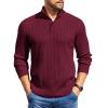 COOFANDY Mens Quarter Button Sweater Long Sleeve Stand Collar Sweaters Casual Knitted Ribbed Dress Pullover(Wine Red)