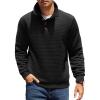 COOFANDY Mens Quarter Pullover Quilted Sweatshirt Casual Knit Long Sleeve Mock Neck Sweater Waffle Collared Pullover(Black)